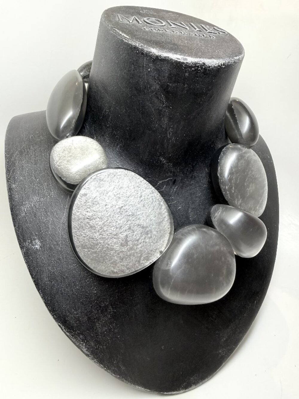 Gerda Lynggaard Monies Dark Silver Acrylic Statement Runway Necklace